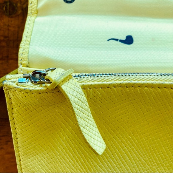 Longchamp Yellow Leather Flap Crossbody Bag Purse Crosshatched 8"W x 5"H x 1.5"D - Picture 12 of 16